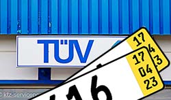 Kurzzeitkennzeichen Schilder und ein TÜV Schild