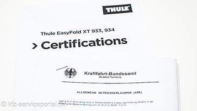 Allgemeine Betriebserlaubnis (ABE) für Anbauteile. (abnehmbare Anhängerkupplung und Fahrradträger