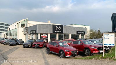 Zu sehen ist ein Marken-Autohaus mit einer eigenen Werkstatt.