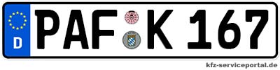 Kfz-Kennzeichen PAF für den Zulassungsbezirk Pfaffenhofen